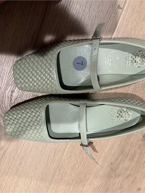 Vince Camuto Sage Green Woven Mary Jane Flats